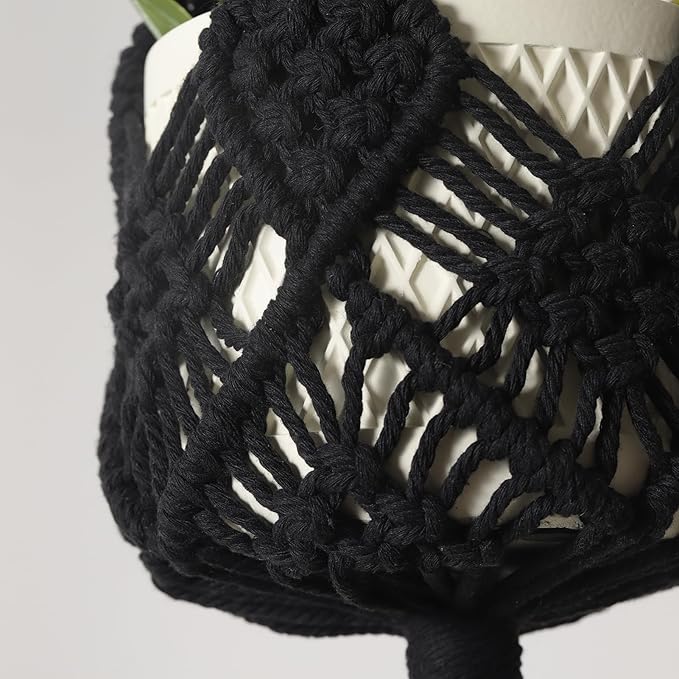 Hanging Planter with Patterns,2Packs Macrame Plant Hangers Indoor Macrame for up to 8 inch Pot Crochet Boho Plant Hanger Holder for Indoor Outdoor with 2S Shaped Stainless Steel Hooks (Black) XINBOR