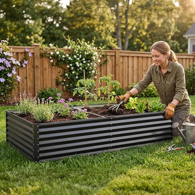 COMHOMA Galvanized Raised Garden Bed,Large Metal Planter Box for Outdoor Vegetables,Corrugated Steel Herbed Plants Container,Extra Deep Gardeners Kits with Open Bottom (1, 6x3x2FT) ComHoma