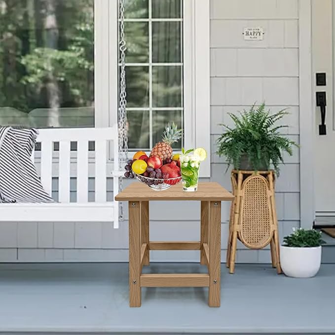 Outdoor Side Table, HDPS Single Adirondack Side Table Weather Resistant, Table for Adirondack Chair, Outside End Table for Patio, Pool, Deck, Porch, Outdoor or Indoor Use,Teak Meluvici