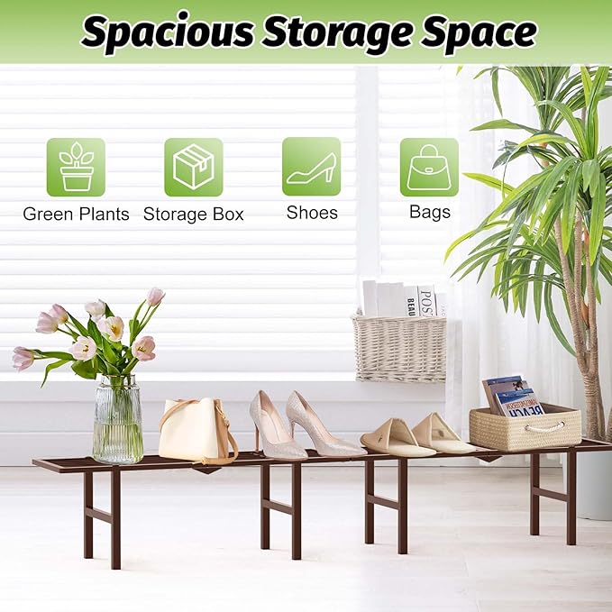 2 Pack Metal Plant Stand Outdoor Indoor, 1 Tier Folding Tiered Flower Plant Shelf, Heavy Duty Ladder Multiple Pot Display Plant Rack for Patio Garden Balcony Windowsills, Brown JSYONII