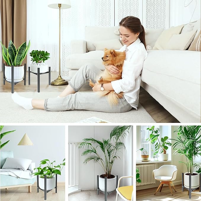 Airpark Plant Stand Indoor, Adjustable Metal Modern Plant Stands, Heavy Duty Stable Plant Pot Flower Holder Indoor Outdoor Corner, Fit 7 8 9 10 11 12 inch Pots, Black (Pot & Plant Not Included) Airpark