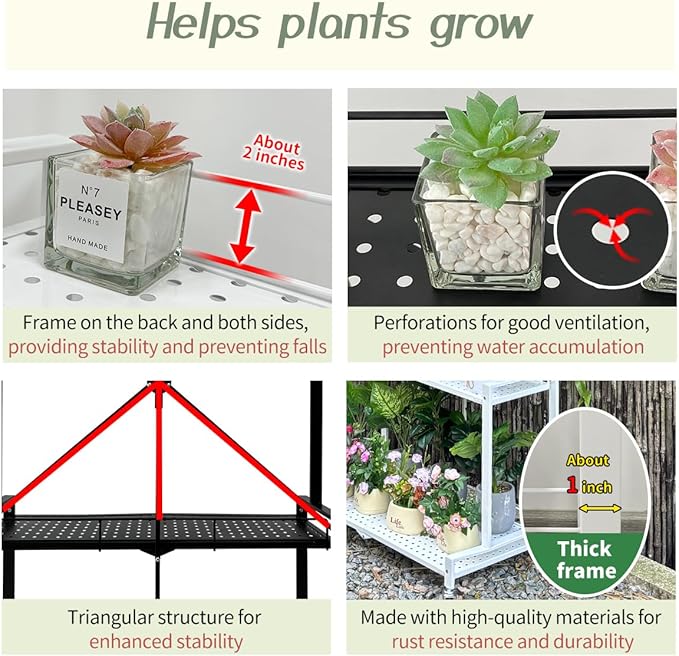 lumizone Foldable 4-Tier Plant Stand Indoor Outdoor Hanging Plant Shelf No Assembly Required Pot Placement Area With Wheels Sturdy Fall Prevention Storage Shelf Flower Pot Stand(4 Tier-White) Lumizone