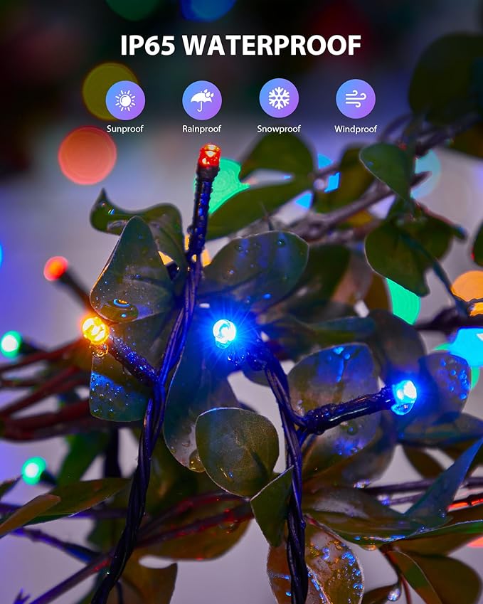 Brightown 2 Pack Solar String Lights Outdoor, Each 46Ft 120 LED Solar String Lights for Outside with 8 Modes, IP65 Waterproof Solar Outdoor Lights for Patio Garden Christmas Decorations, Multicolor Brightown