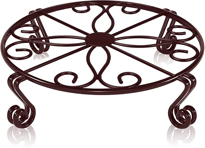 Brown Plant Stand for Flower Pot Heavy Duty Potted Holder Indoor Outdoor Metal Rustproof Iron Garden Container Round Supports Rack for Planter Bronze, Pumpkin Stand Outdoor Autopromake