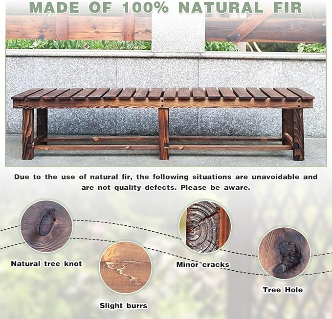 Outdoor Garden Bench, 3-Person Wood Patio Bench Weatherproof Outdoor Backless Bench, Anti-Corrosion and Anti-Rust Garden Benches for Garden Lawn Porch Park Backyard (Natural,47.25''/120cm) LSPYYDS