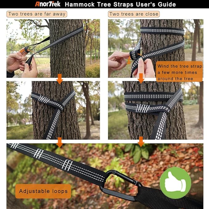 Camping Hammock, Super Lightweight Portable Parachute Hammock with Two Tree Straps Single or Double Nylon Travel Tree Hammocks for Camping Backpacking Hiking AnorTrek