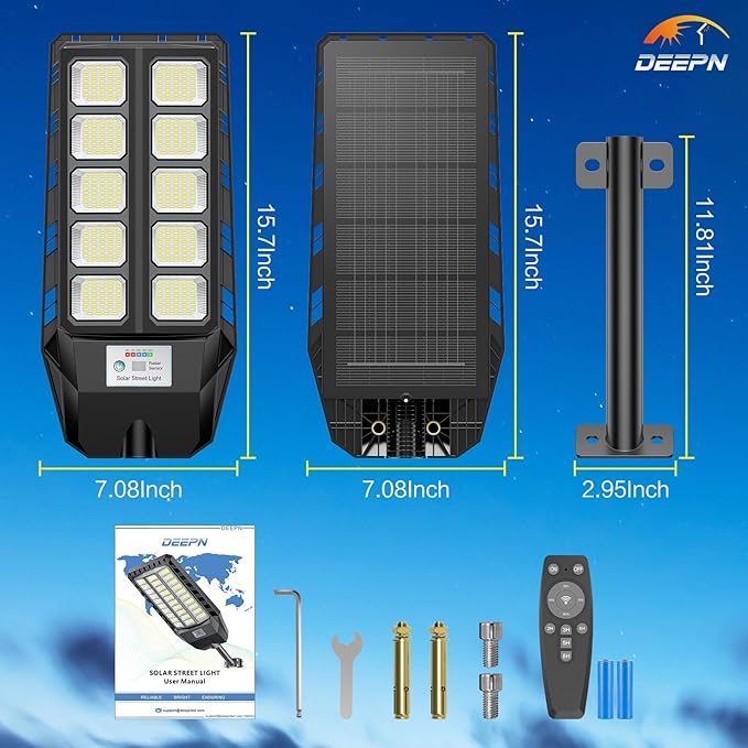 Solar Lights Outdoor, IP66 Waterproof Street Lights Outdoor, 6500K Dusk to Dawn Solar Security Flood Lights Motion Sensor with Remote Control for Yard, Entryway Garage, Porch 4 Pack DEEPN
