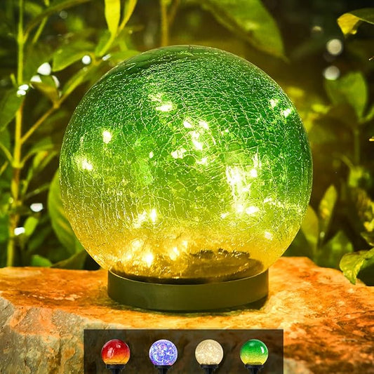 Outdoor Waterproof IP65 Solar Globe Lights, Led Solar Light Balls for Lawn Garden Patio Table Art Decoration, Yard Landscape Illuminated Cracked Glass Sphere Gazing Ball Lights, Round Ornaments Orbs Rootora