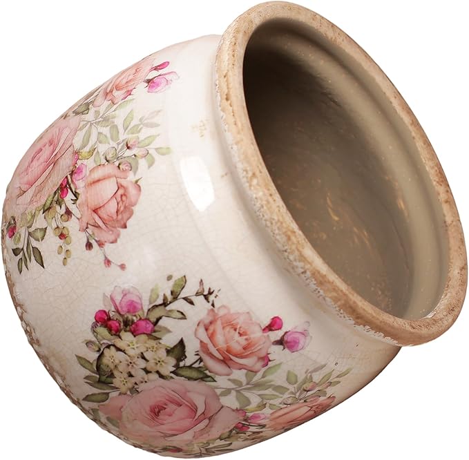 Ceramic Planter for Indoor Plants, 6.29 Inch Rose Pattern Crackle Glaze Flower Pot with Drainage Hole, Orchid Succulent Pots, European Farmhouse Bedroom Balcony Decor Gift, Pink XiaanJiaju