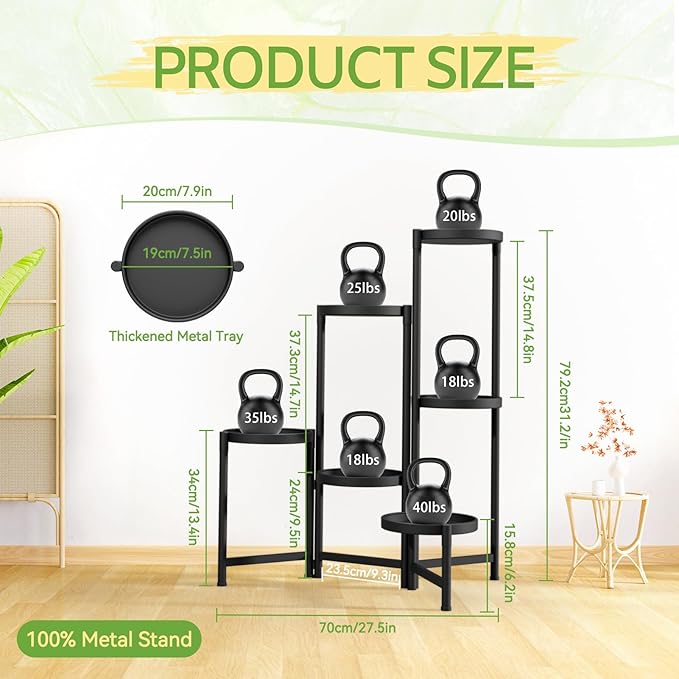 iDavosic.ly Plant Stand Indoor Outdoor, 6 Tier Corner Metal Flower Display Holder Shelf, Easy Assembly Folding Tall Orchid Rack for Patio Balcony Porch Garden Living Room House, Black iDavosicly