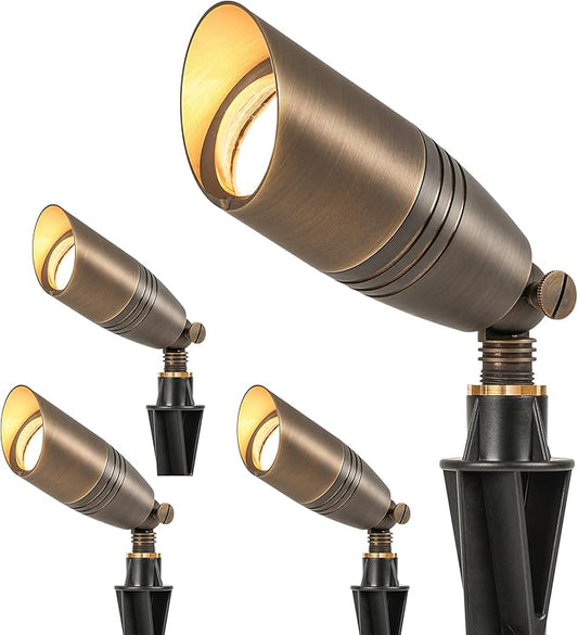 LUTEC Solid Brass Low Voltage Landscape Lighting, 12V Heavy Duty Waterproof Landscape Spotlights Bronze, Wired Uplights Outdoor Fixtureswith ABS Spike, Garden Yard Pathway Tree Without Bulb, 4 Pack LUTEC