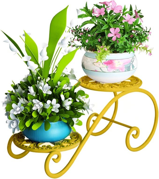 2 Tier Golden Plant Stand for Indoors, Beautiful Appearance And Cute Shape. Golden 1 Pcs DDPow