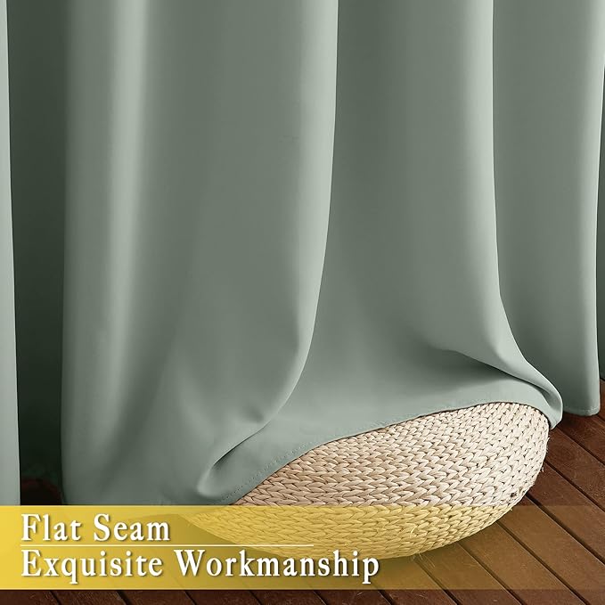 NICETOWN Blackout Sage Green Curtain for Windows 84 inch Long - Thermal Insulated Solid Grommet Room Darkening Drape Sound Reducing for Bedroom/Living Room (1 Panel, W66 x L84) NICETOWN