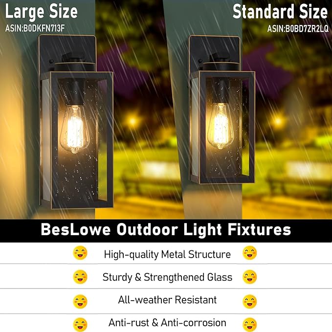 Large Size Outdoor Wall Light Fixtures, Exterior Lighting Fixtures Porch Sconces Wall Mounted, Waterproof Bronze Outdoor Wall Lanterns Lamps, Outside Lights for House Patio Front Door Entryway, 2-Pack BringYouBrightFuture