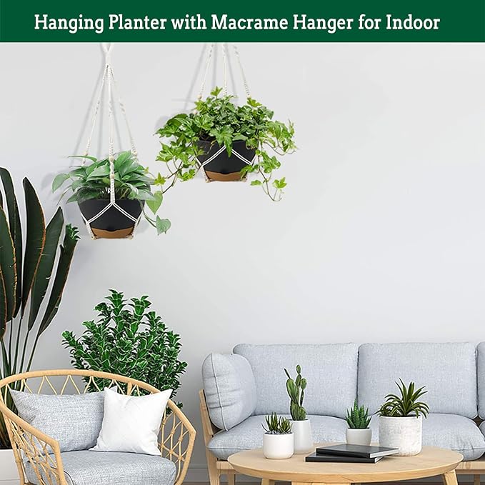 Hanging Planter Self Watering 10 Inch, 2 Pack Indoor Outdoor Hanging Baskets, Hanging Flower Pots with Drainage Hole & 2 Kinds of Plant Hangers for Garden Home Decor(Grey)… Koalaime