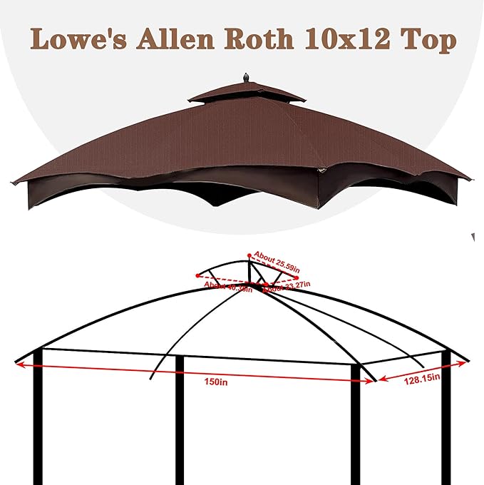 SCOCANOPY Brown Ripstop Replacement Top for Lowe's Allen Roth 10X12 Gazebo Model #GF-12S004B-1/ GF-12S004BTO SCOCANOPY
