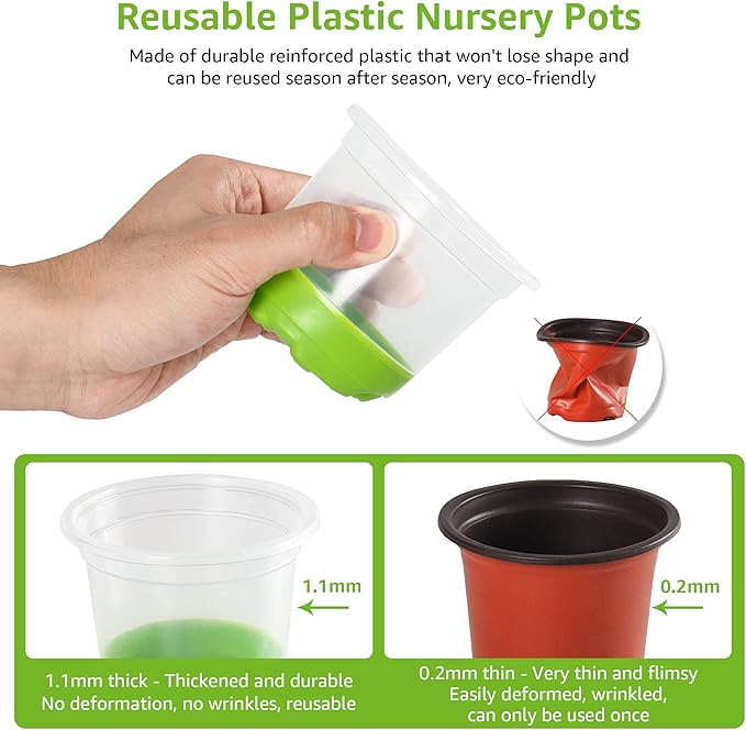 MIXC Thickened Clear Nursery Pots with Silicone Base for Easy Transplant 30 Packs 4 Inch, Transparent Plant Pot Reusable Seedling Pots for Vegetable Propagation, Root Cutting, Seed Starting, Green MIXC