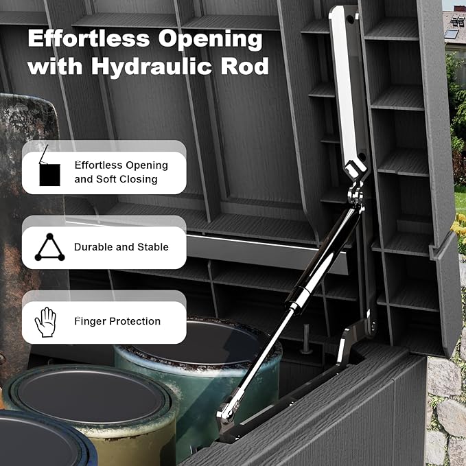 ROJIK Outdoor Storage Housing Deck Box,Waterproof Patio Furniture, Garden Tools,Cushions,Pool Accessories Storage Bench with Lockable Lid and Side Handles (Black,280 Gal) ROJIK