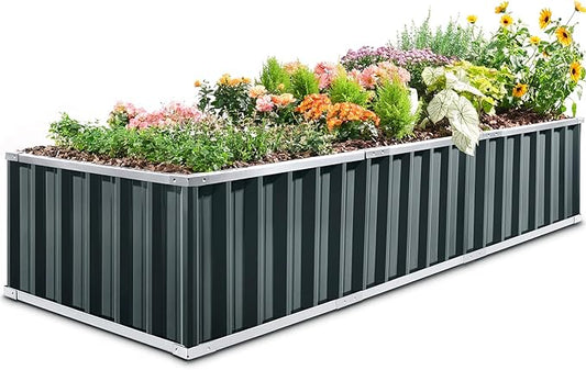 KING BIRD Galvanized Raised Garden Bed with 2 Installation Methods for DIY, 101" x 36" x 18" Heightened Planter Kit Box Outdoor for Deep-Rooted Vegetables, Flowers, Dark Grey KINGBIRD