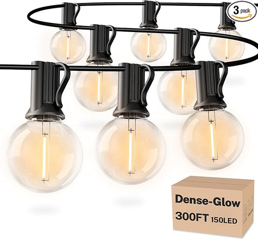 RTTY Dense-Glow 300FT Modular Professional Outdoor String Lights System with 150 G40 Bulbs(3x100FT)-Configure for Estate Borders, Multi-Area Event Sites, Commercial Corridors & Permanent Installations RTTY