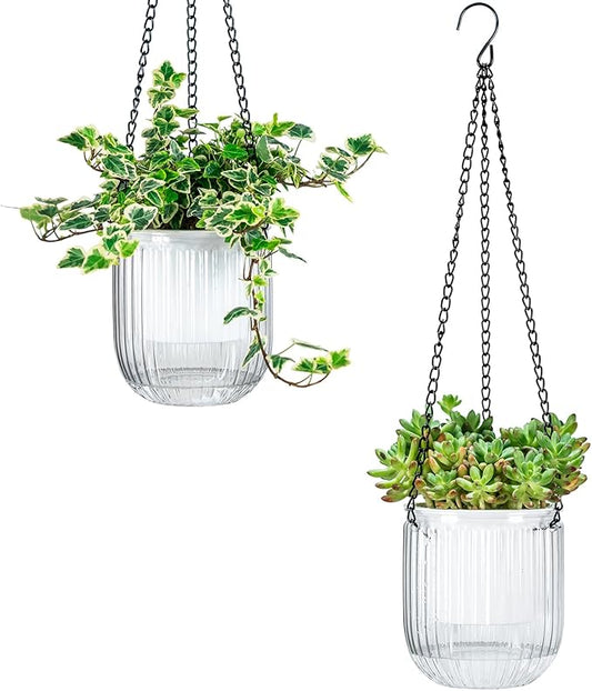 Josteve 4.5 Inch 2 Pcs Self Watering Hanging Planter Indoor Plant Pots Drainage Holes, Outdoor Small Hanging Planters Flower Pot Basket, Visible Water Level, Plant Hanger Home Decor, Gardening Josteve