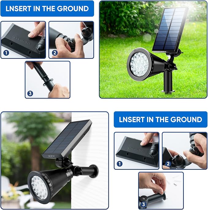 KEV Solar Spot Lights Outdoor,18 LEDs Solar Flood Lights with 2 Modes &Adjustable &IPX65 Waterproof,Solar Spotlight for Driveway/Backyard/Patio Landscape/Tree/Garage(Cool White, 1 Pack) KEV