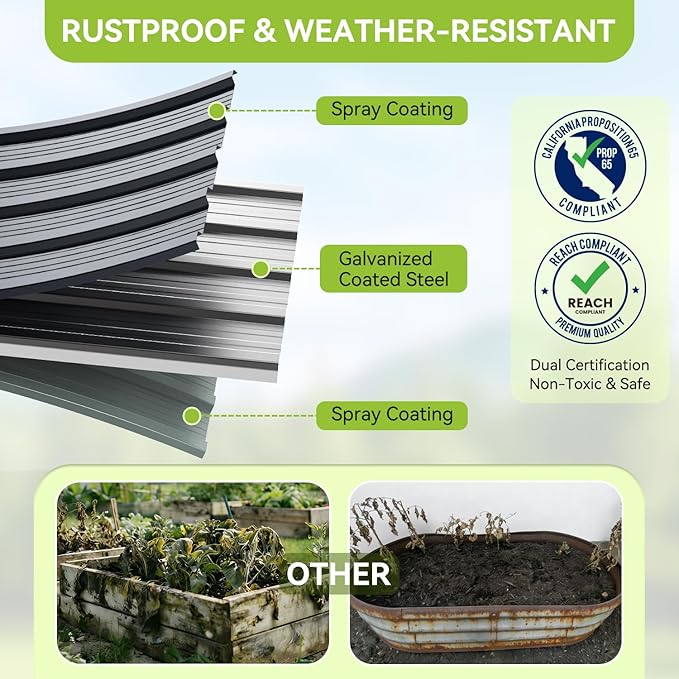 Ohuhu 8x3x1.5FT Metal Raised Garden Bed Outdoor, Reinforced Galvanized Steel Rustproof Planter Box, 100% Non-Toxic, 269 Gal Large Capacity Heavy Duty Raised Beds for Vegetables Flowers Herbs 2-Pack Ohuhu