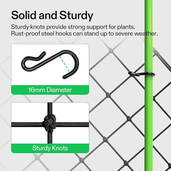 VIVOSUN 5 x 5Ft. Elastic Trellis Netting with 4 Hooks for Climbing Plants, Vegetables, Fruits, and Flowers, 2-Pack VIVOSUN