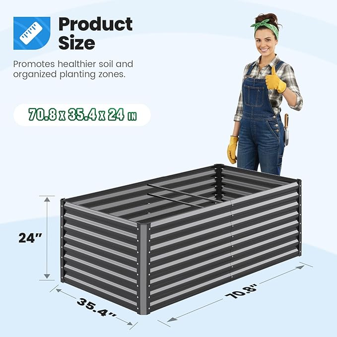 Quictent Galvanized Raised Garden Bed 6x3x2 Ft Metal Planter Box Bottomless for Backyard Outdoor, Include 1 pc Tomato Cage (Dark Gray) QUICTENT