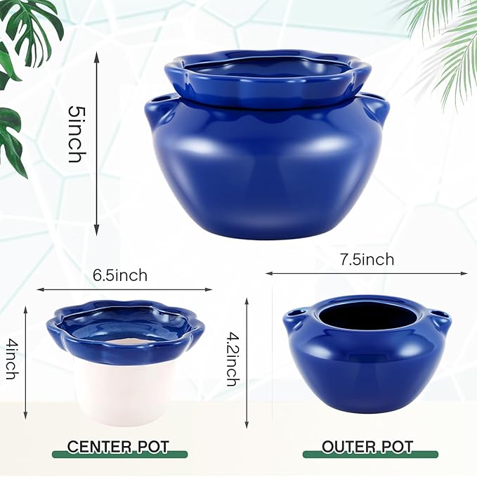 1 Sets African Violet Pots 7.5 Inch Self Watering Pot for Indoor Ceramic Self Watering Planter for Flower Lovers Ideal Plant Pot Thriving Flower Maintenance Sunnychicc