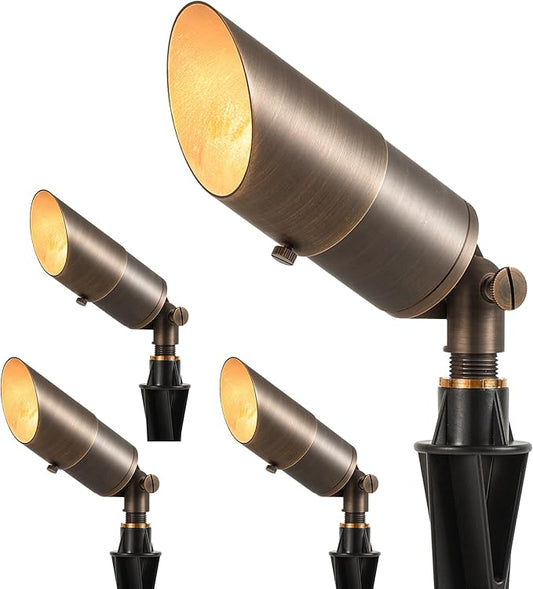 LUTEC Solid Brass Low Voltage Landscape Lighting, 12V Heavy Duty Waterproof Landscape Spotlights, Adjustable Bronze Uplights Outdoor Fixtures for Garden Yard Pathway Tree Without Bulb, 4 Pack LUTEC