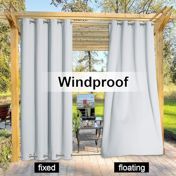 NICETOWN Patio Curtain Outdoor Waterproof W100 x L108, Rustproof Top & Bottom Grommet Room Darkening Windproof Outdoor Living Divider Privacy Thermal Insulated Blinds for Pool, Greyish White, 1 Piece NICETOWN