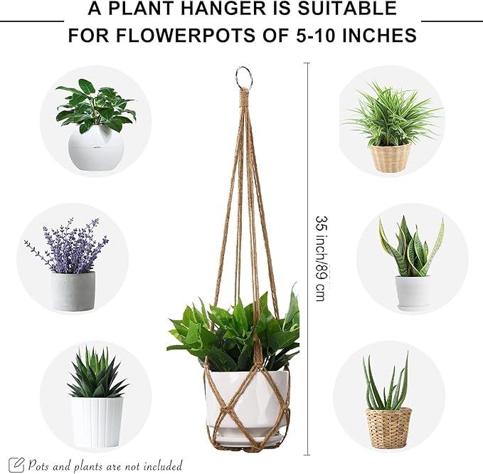 YIBOT Macrame Plant Hanger Indoor Set of 2 with 2 S Hooks, Indoor Outdoor Hanging Planter for Plants Holder with Decorative No Tassels, Boho Home Decor, 35 Inch, Brown (Pots Not Included) YIBOT