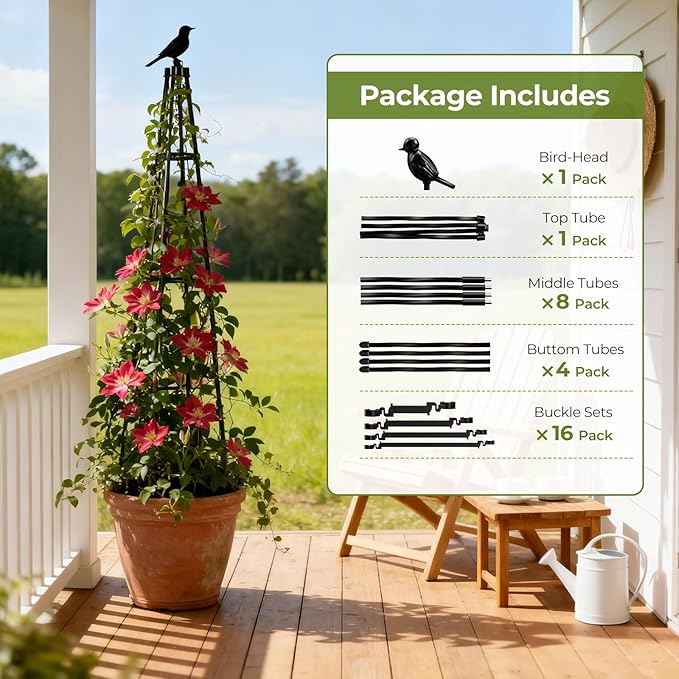 Garden Trellis for Climbing Plants Outdoors,65" Tall Cucumber Trellis Garden Obelisk Trellis Rustproof Plants Support with Adjustable Heights for Indoor Potted Plants, Vines, Vegetables MQHUAYU