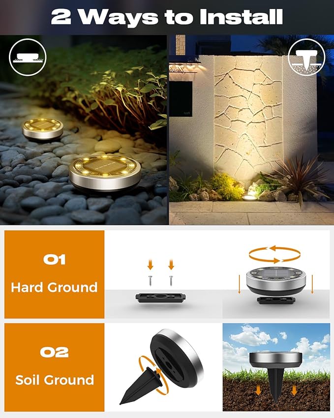 btfarm 10 Pack Solar Ground Lights Outdoor, 8 LED Solar Disc Lights IP65 Waterproof Flat Solar Light, Pathway Lights Solar Powered for Garden Lawn Patio Yard Path Landscape, Warm White btfarmdecorativelighting