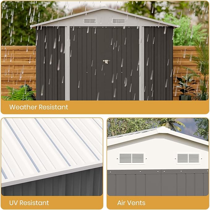 Patiowell 12 x 8 FT Outdoor Storage Shed, Steel Shed Storage House with Design of Lockable Doors, Utility and Tool Storage for Garden, Patio, Backyard, Outside use, Gray Patiowell