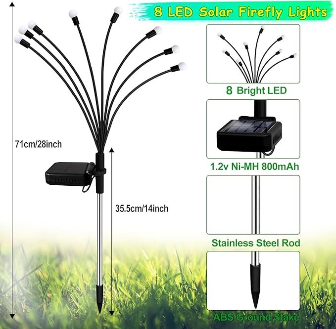 Kohlrabi Solar Garden Lights Outdoor, 10 Pack 80 LED Warm White Firefly Lights Waterproof, Sway by Wind, Solar Wind Swaying Light for Yard Patio Backyard Garden Flower Bed Pathway Decoration KohlrabiDecor
