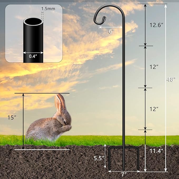 Gtongoko 48 Inch Shepherds Hooks for Outdoor 4 Pack Garden Hooks for Hanging Plants, Lanterns, Bird Feeders, Solar Lights, Mason Jars, Weddings Decor, Adjustable, Matte Black Gtongoko