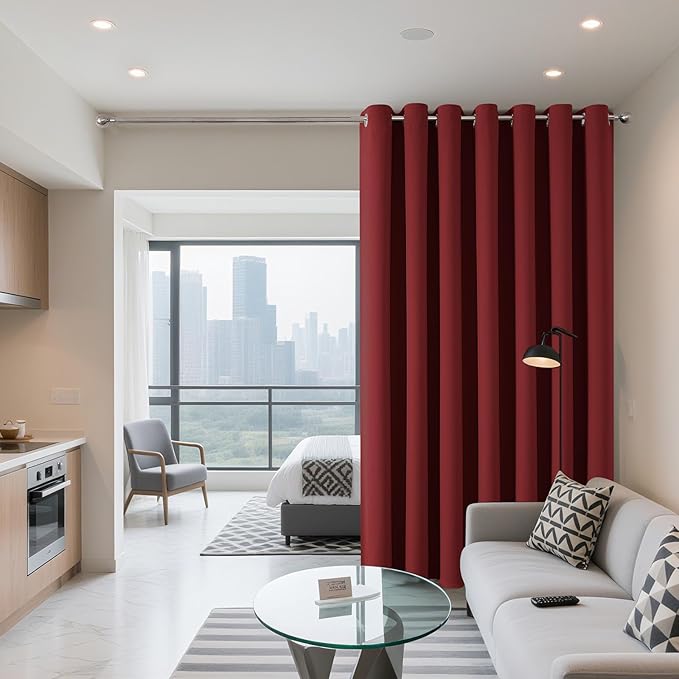 Joydeco Blackout Patio Sliding Door Curtains 84 Inches Long, Grommet Privacy Room Divider Curtains, Extra Wide Thermal Blackout Drapes for Bedroom Living Room (Burgundy Red, 100Wx84L, 1 Panel) JOYDECO