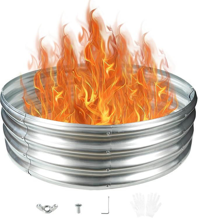 Durable Round Galvanized Steel Raised Garden Bed for Planting,Round Galvanized Steel Fire Ring/Fir Pit 36-Inch for Outdoor- 3×3×1FT,0.8MM Thick (36 ins Diameter x 12 ins high, Silver) zbzbml