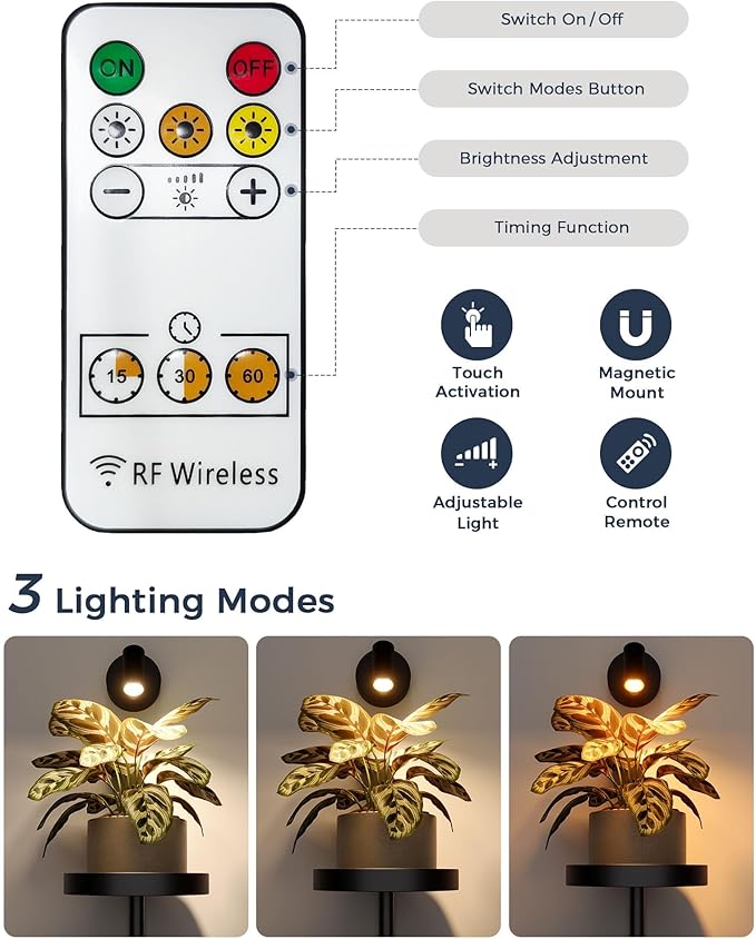 Bamworld Wall Decor Plant Stand with Lights Wall Art Planters Window Plant Hanger Indoor Hanging Planters for Indoor Plants for Living Room Black Bamworld