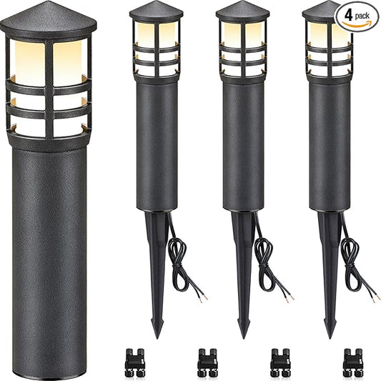 SUNVIE 4-Pack Low Voltage Pathway Lights 3W 3000K 12-24V LED Landscape Bollard Path Lights with Connectors CRI 90+ Aluminum Outdoor Landscape Lighting for Walkway Yard Garden, ETL Listed Cord SUNVIE