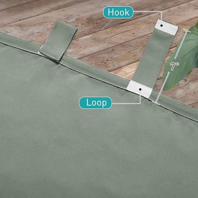 NICETOWN 2 Panels Outdoor Sage Green Curtainss Waterproof for Patio, Detachable Sticky Tab Top Weighted Blackout Sun & Rain Block Window Treatment, Privacy for Gazebo/Porch, W52 x L95 NICETOWN