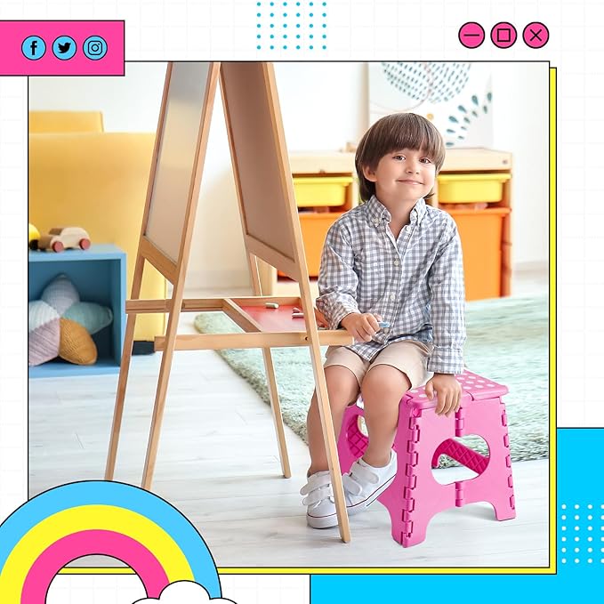 Delxo Folding Step Stool,11 Inch Non-Slip Foldable Step Stools for Kids and Adult,Portable Lightweight Small Folding Stool with Handle for Kitchen Bathroom in Pink,1 Pack Delxo