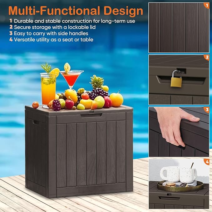 Sweetcrispy Deck Box with 31 Gallon Capacity, Weatherproof Resin Lockable Outdoor Storage for Secure Package Deliveries and Indoor Storage in Garden or Patio, Backyard Sweetcrispy