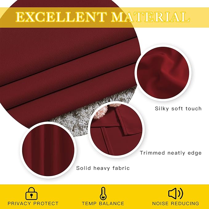 NICETOWN French Door Curtain for Window Extra Long & Wide, Grommet Thermal Curtain Panel for Sliding Glass Door/Patio Door (Burgundy Red, 1 Piece, W80 x L108) NICETOWN