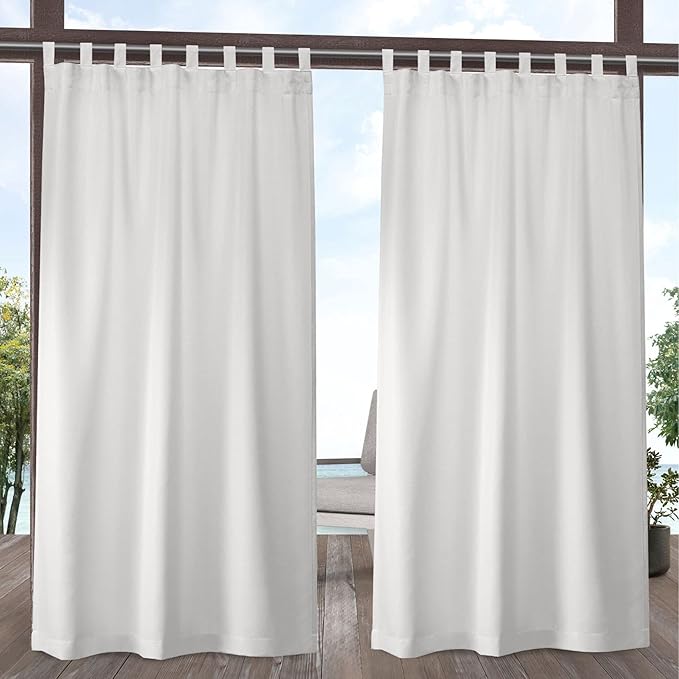 Exclusive Home Cabana Solid Indoor/Outdoor Light Filtering Hook-and-Loop Tab Top Curtain Panel Pair, 54"x108", Vanilla Exclusive+Home