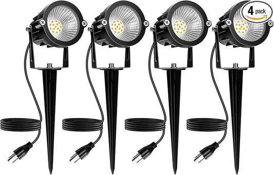 Outdoor Spotlight Warm White 2700K, 10W LED Spot Lights Outdoor for Yard Garden Tree, 120V Plug in Landscape Lighting with IP65 Waterproof for Halloween Christmas Decor, 4 Pack REEGOLD