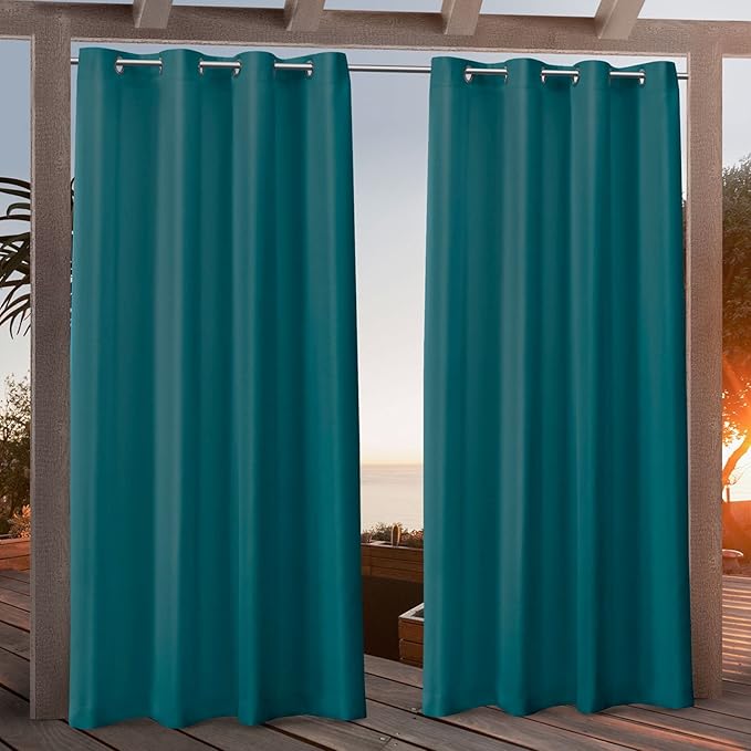 NICOLE MILLER NEW YORK Canvas Indoor/Outdoor Grommet Top Curtain Panel Pair, 54"x96", Turk Teal NicoleMiller
