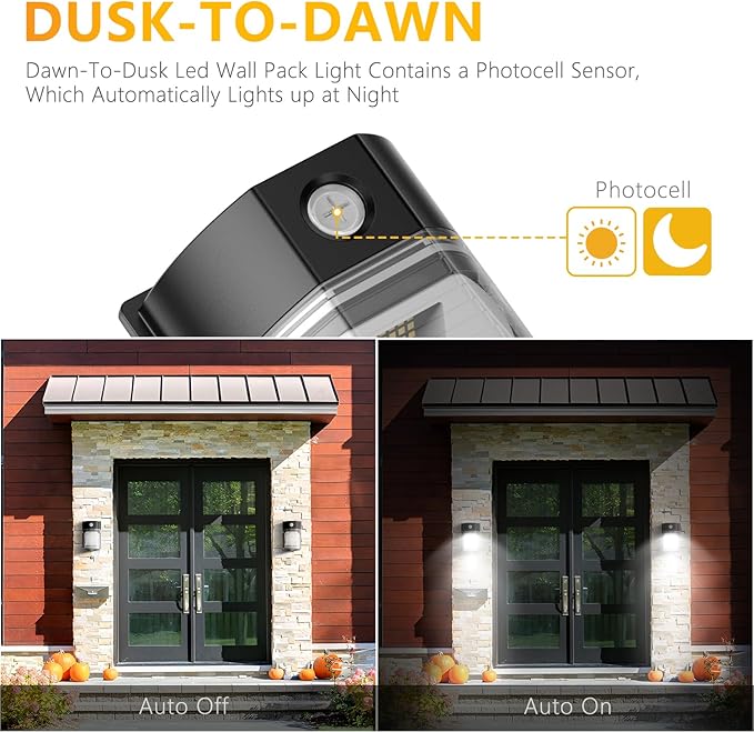 30W LED Wall Pack Light with Dusk to Dawn Sensor, 3600LM, 5000K Daylight, 120Vac Led Porch Lights, IP65 Waterproof Outdoor Security Lighting for Garage Warehouse Garden, ETL Certified, 6 Pack JC-LGL